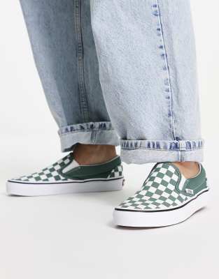 Vans Classic Slip-On Checkerboard Sneakers In Green | ASOS