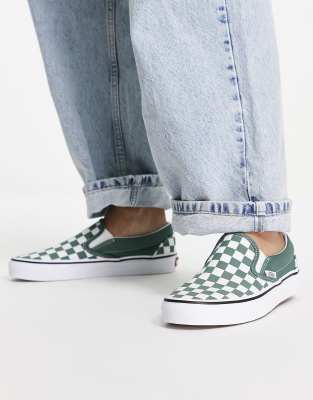 vans slip on green checkerboard