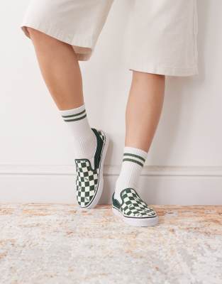 Vans Classic Slip On Checkerboard Sneakers In Green