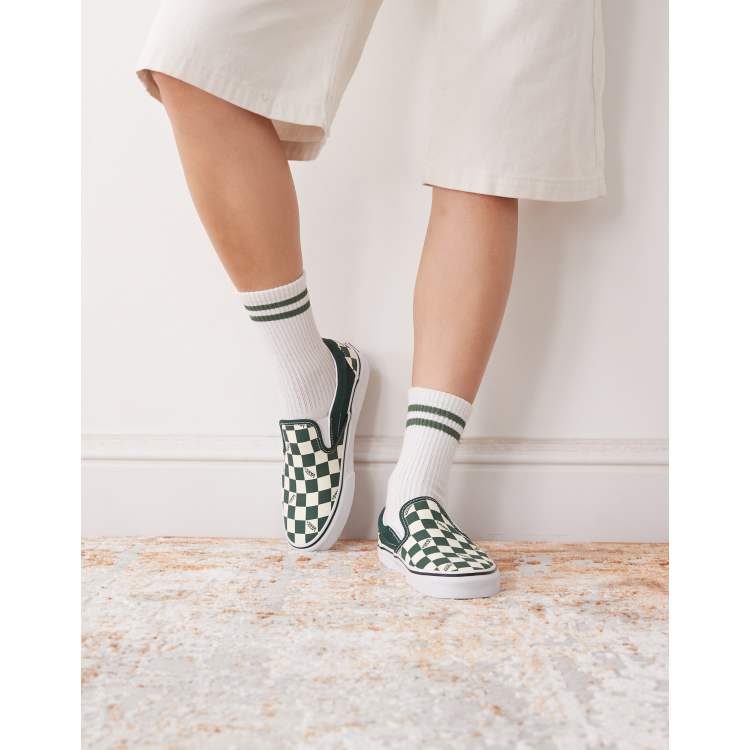Vans Classic Slip on checkerboard sneakers in green | ASOS display picture 3