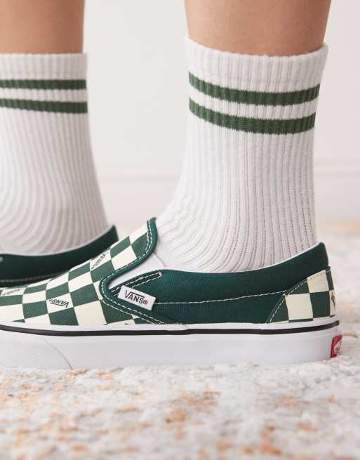 Vans Classic Slip on checkerboard sneakers in green | ASOS display picture 1