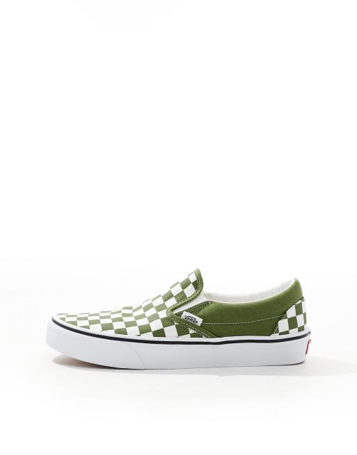 Vans Classic Slip on checkerboard sneakers in khaki and white