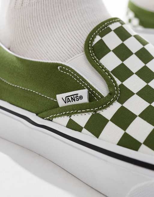 Vans Classic Slip on checkerboard sneakers in khaki and white