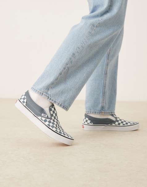 Vans Classic slip on checkerboard sneakers in light blue - view 1
