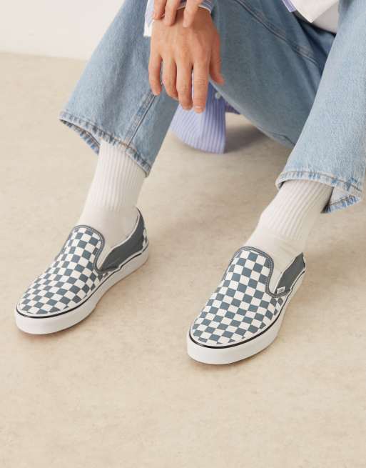 Vans unisex Slip-On Checkerboard Sneakers - Light Blue & White. M-9; W: 10.5. Vans Checkerboard Slip-On Shoes Heritage Blue | Chicago City  main image 2