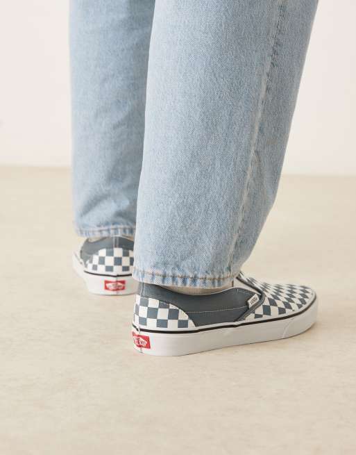Vans Classic slip on checkerboard sneakers in light blue