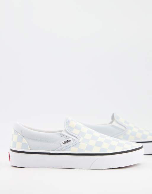 Vans Classic slip on checkerboard sneakers in light blue