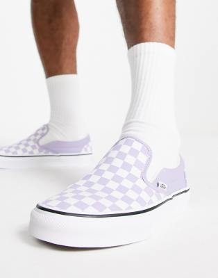 purple and white slip on vans
