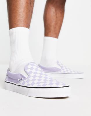violet checkered slip on vans