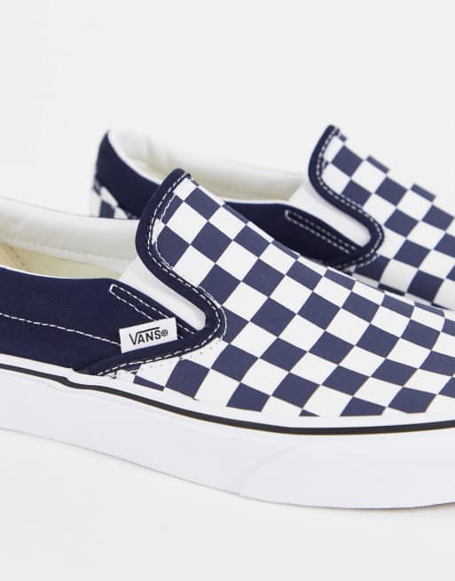 Dark blue checkerboard store slip on vans