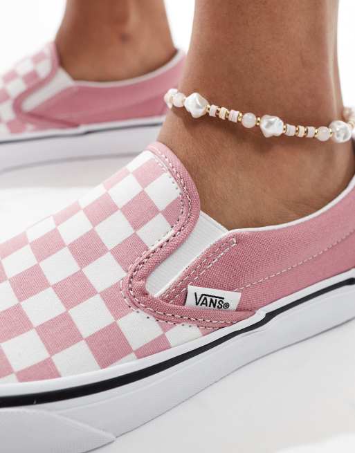 Vans Classic Slip on checkerboard sneakers in pink and white