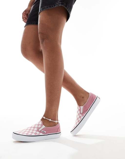 Vans Classic Slip on checkerboard sneakers in pink and white