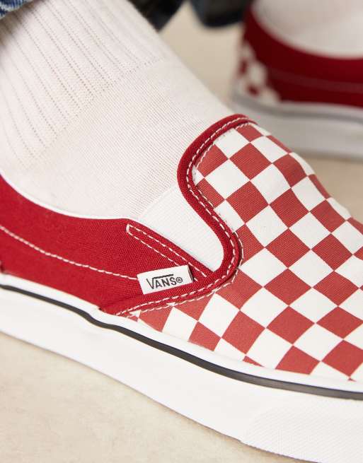Vans Classic slip on checkerboard sneakers in red, 3 of 5