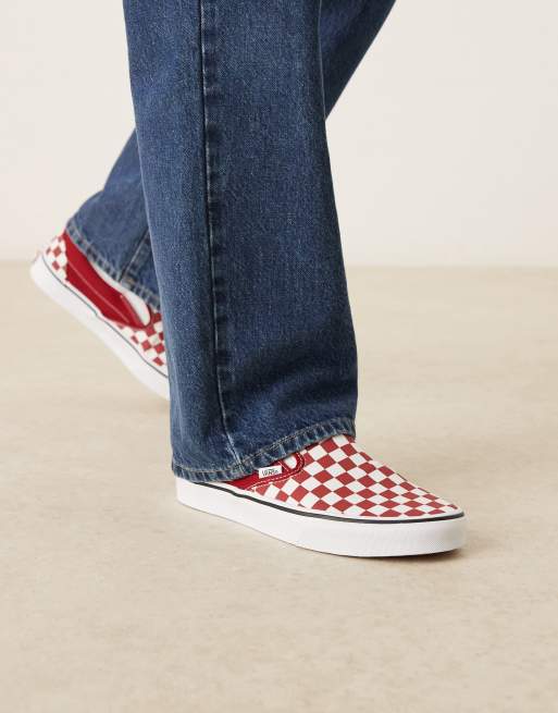 Vans Classic slip on checkerboard sneakers in red, 4 of 5