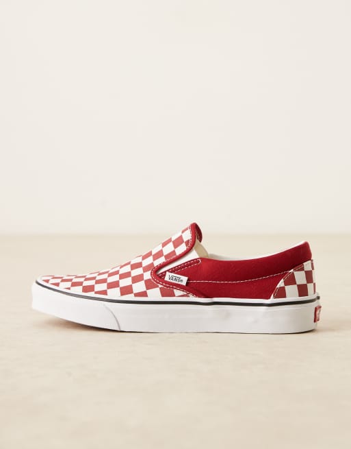 Vans Classic slip on checkerboard sneakers in red, 5 of 5