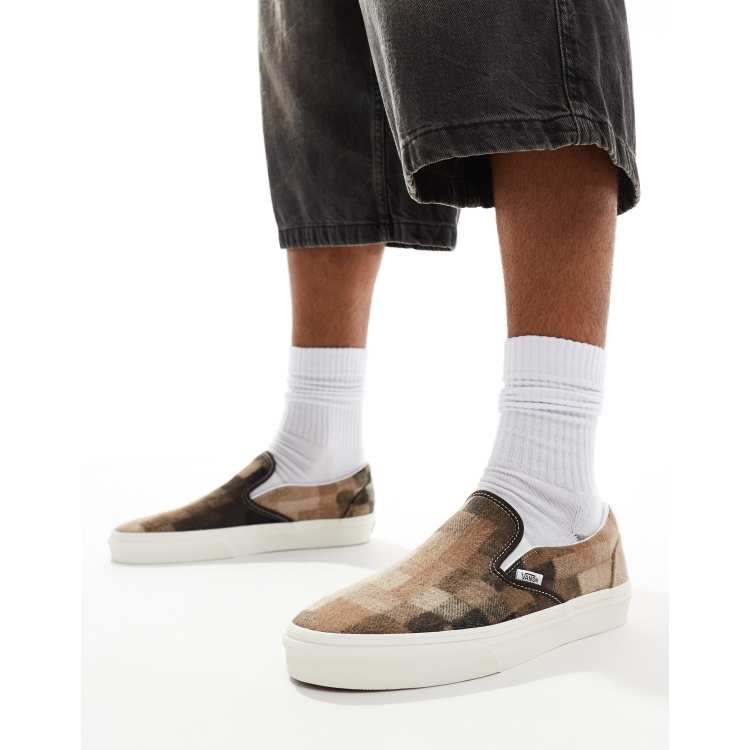 Vans Classic Slip-On checkerboard sneakers in sweater brown ASOS