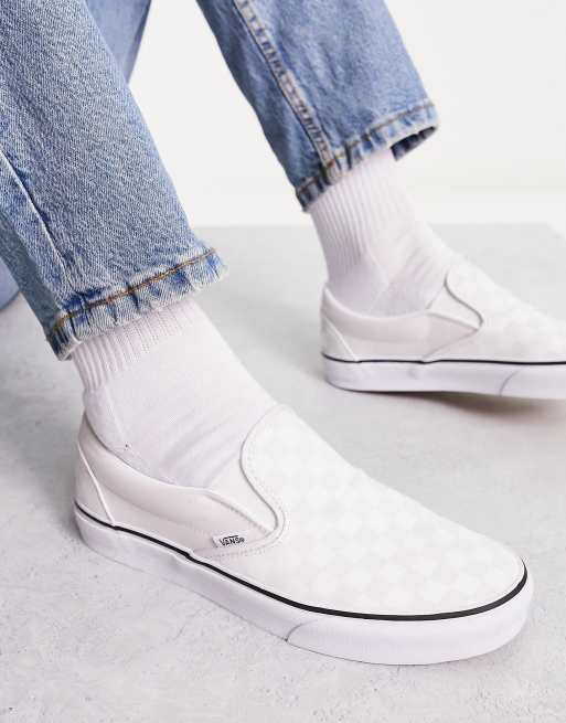 Vans Classic Slip on checkerboard sneakers in white and beige