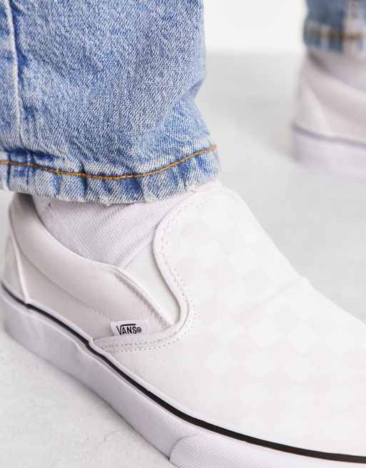 All white checkerboard slip on sale vans