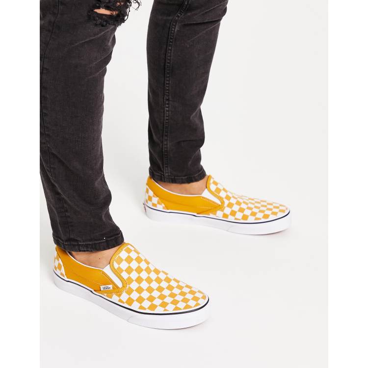 Vans Classic Slip-on checkerboard sneakers in white and yellow