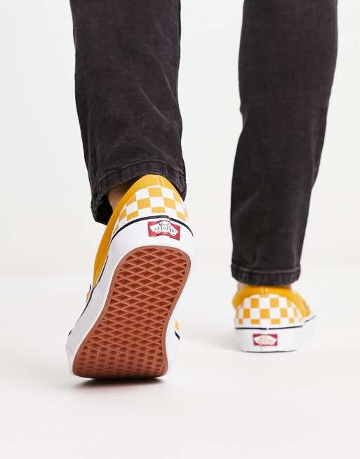 Yellow Checkered Vans  Yellow slip on vans, Vans shoes, Black slip on  sneakers outfit