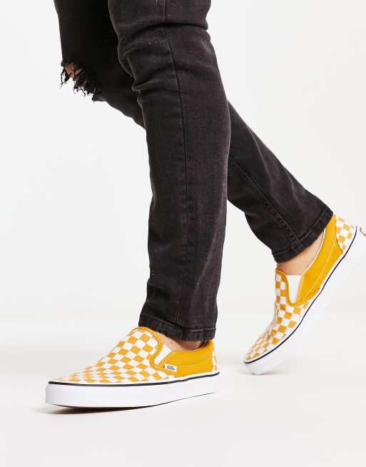 Vans Classic Checkerboard White & Yellow Slip-On Shoes