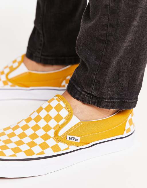 Vans Classic Slip-on checkerboard sneakers in white and yellow