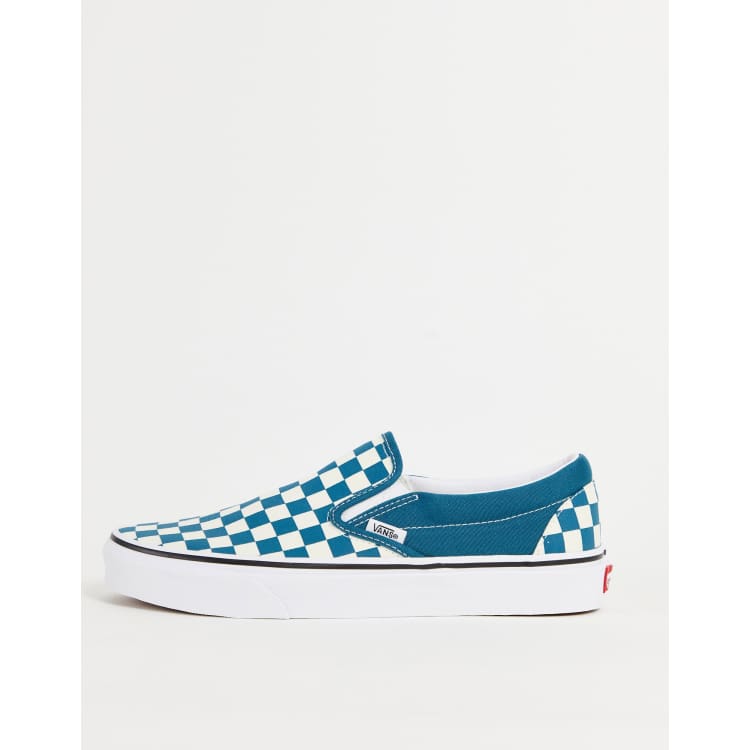 Blue and white outlet checkered vans slip on