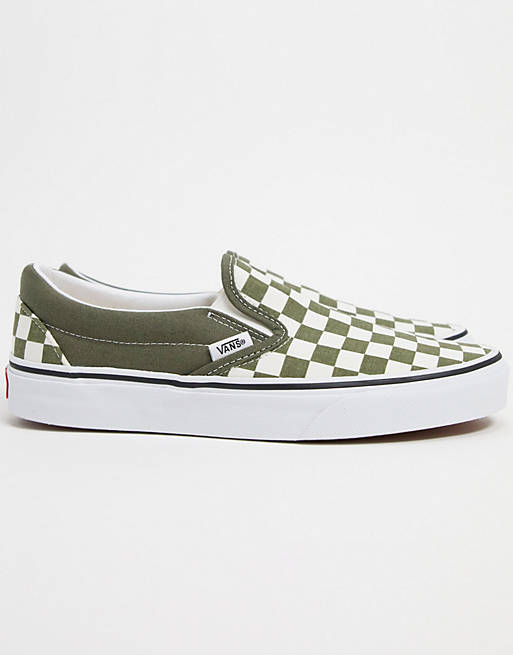 Vans Classic Slip On checkerboard trainers in green/white | ASOS