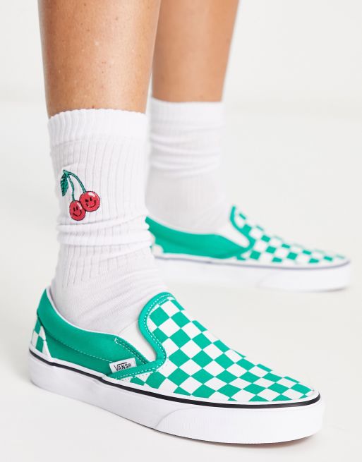 Teal checkerboard slip on on sale vans