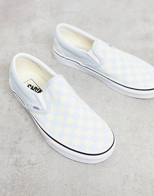Vans Classic Slip-On checkerboard trainers in light blue
