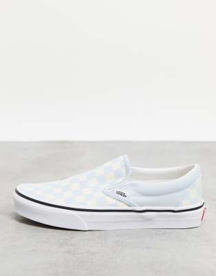 slip on checkered vans blue