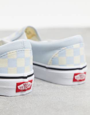 light blue checkerboard slip on vans