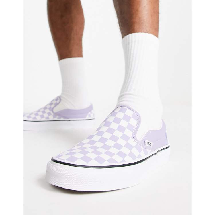 Violet checkered sale slip on vans