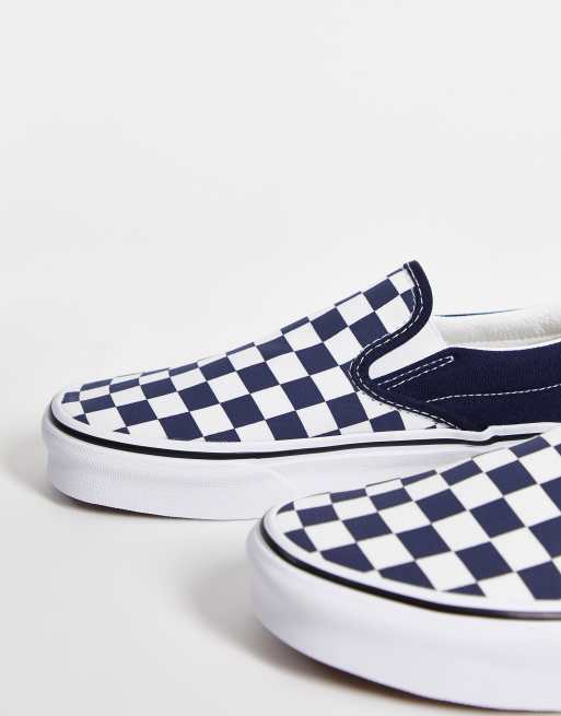 Navy blue checkered vans cheap slip on