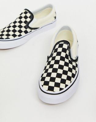 checkerboard vans slip on
