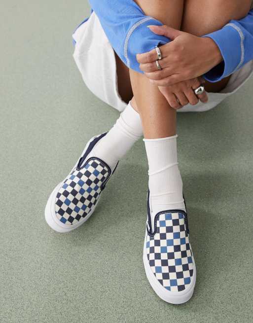 国内配送 VANS CLASSIC SLIP-ON TRI-TONE CHK NAVY BLUE/WHITE Vans Classic Slip-On colour theory checkerboard trainers in