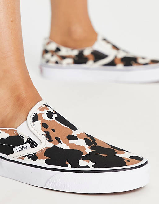 Vans Classic Slip-On cow print trainers in brown and black | ASOS