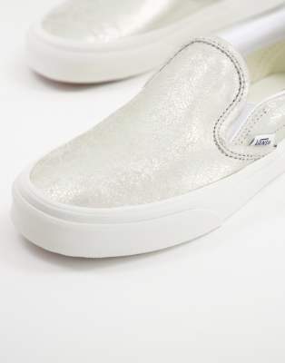 leather slip on white vans