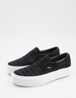 black platform vans slip on