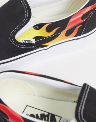 vans classic slip on flame black & black shoes