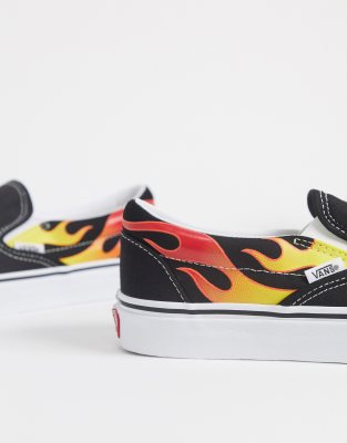 vans classic slip on flame black & black shoes