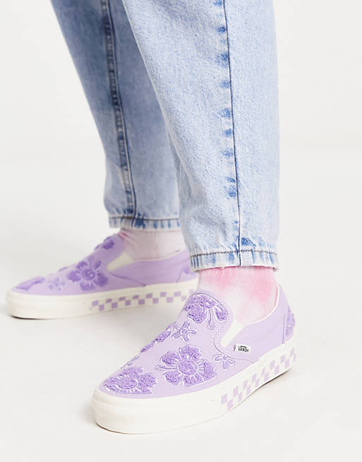 Vans Classic Slip-On Floral Print Sneakers In Purple | Asos