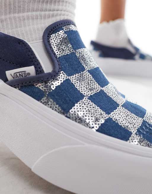 White and silver checkered on sale vans