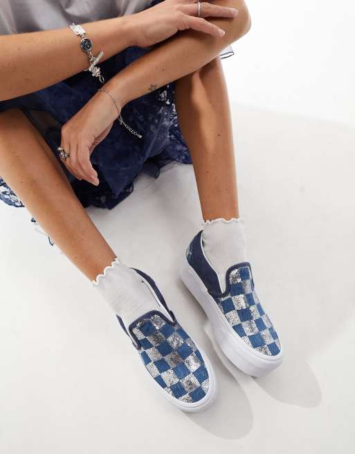 White and silver checkered vans sale