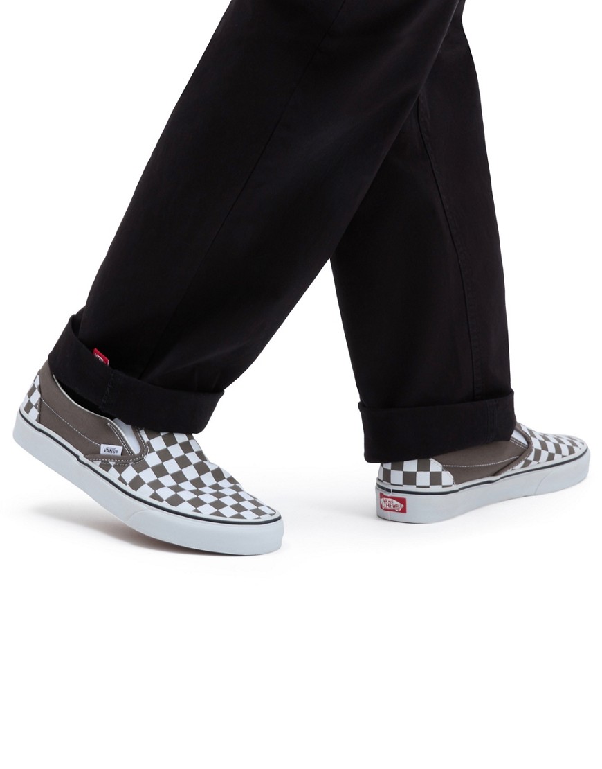 Vans Classic slip-on trainers in grey and white checkerboard print-Black