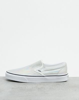 VANS CLASSIC SLIP-ON IRIDESCENT SNEAKERS IN WHITE,VN0A4U3819C