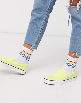 neon vans slip on