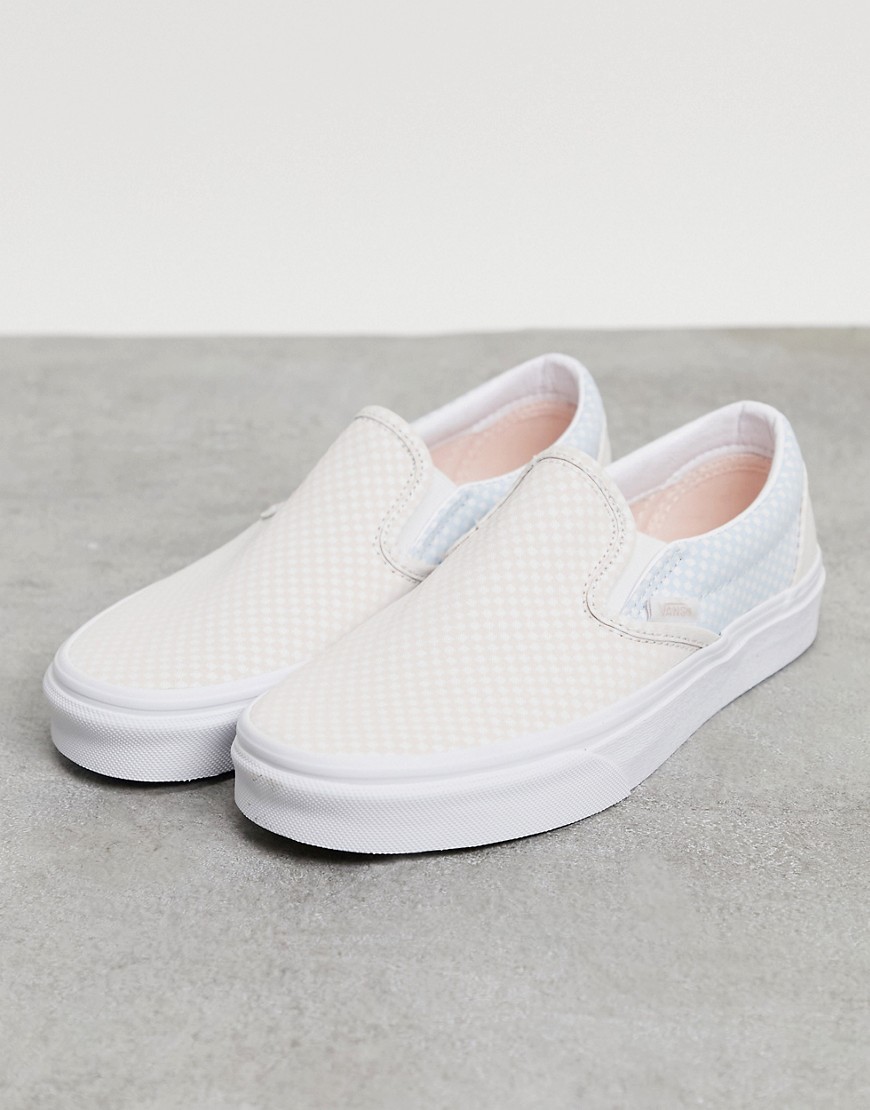 Vans Classic Slip-On pastel checkerboard sneakers in blue/white-Blues