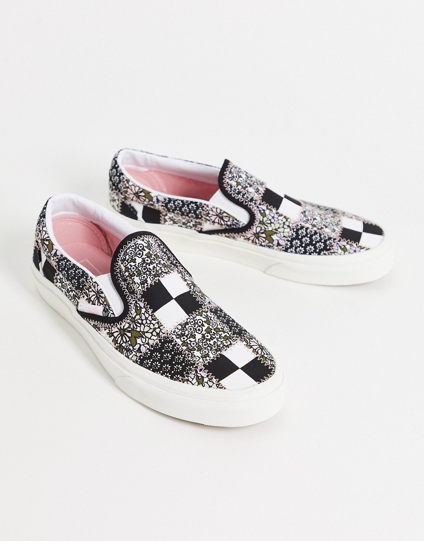Vans Classic Slip-On Patchwork Floral sneakers in black/white-Multi