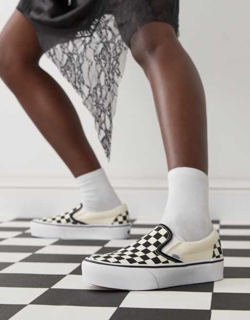 Vans Classic Slip On Platform checkerboard sneakers in black and white